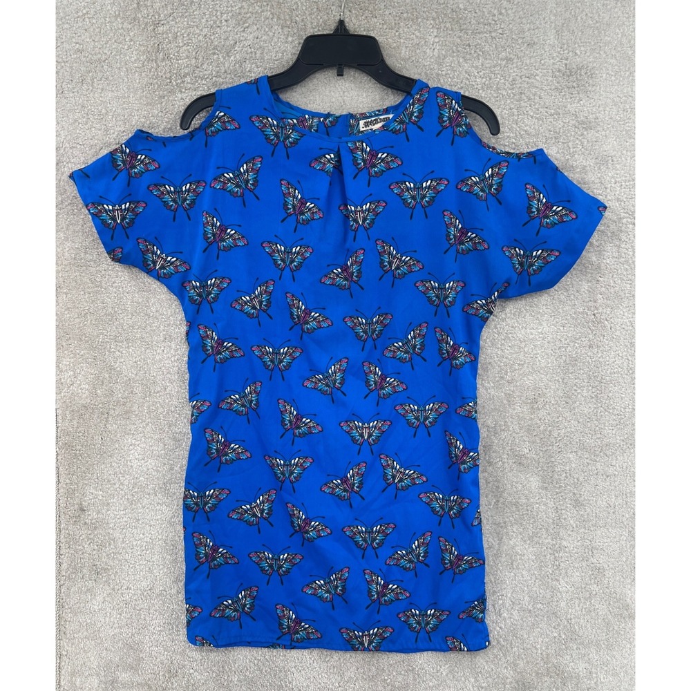 Thamr Whimsical Butterfly Cold‎ Shoulder Mini Dress Size S Blue Fairycore Boho